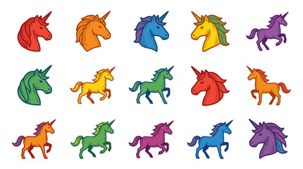 Obraz premium Colorful Unicorns Collection: Flat Illustration Style Stock Asset