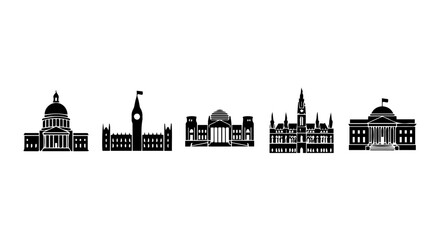 Obraz premium Government Buildings Silhouette Collection, City Skyline Icons, Landmark Architecture Vector Set