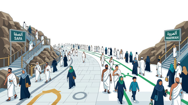 Pilgrims performing Sa'i between Safa and Marwah during Hajj or Umrah.