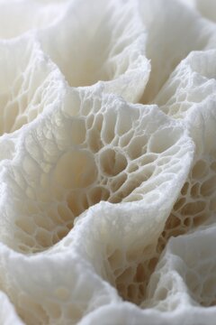 Macro close up of white textured porous culinary ingredient surface with culinary abstract cellular structure ingredient geometric background honeycomb delicate material minimalist contrast