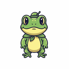 Fototapeta premium Cute little frog cartoon character standing still.