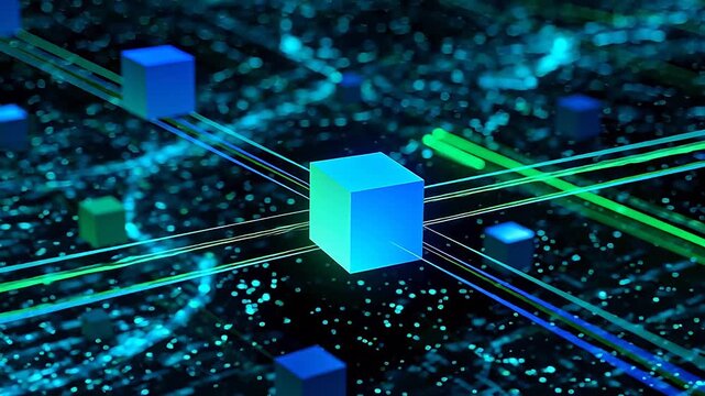 Abstract glowing cubes and lines