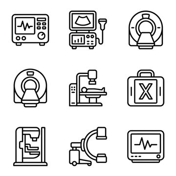 Medical Imaging And Diagnostic Technology Line Icon Set