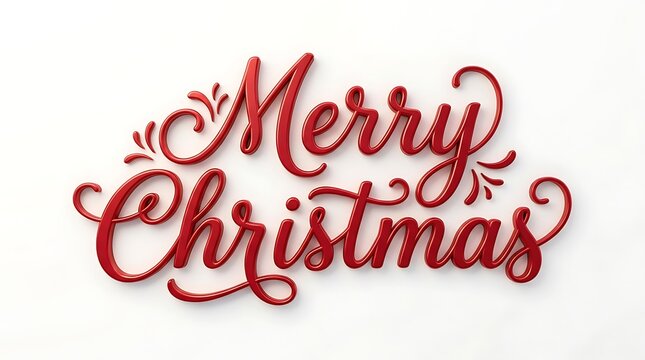 Merry Christmas red text typography with elegant 3d calligraphy lettering isolated on white background