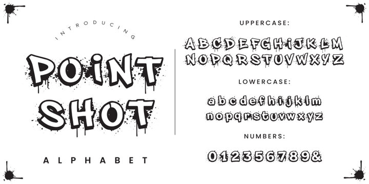 Point Shot graffiti font with bubble letters and paint splash for urban design