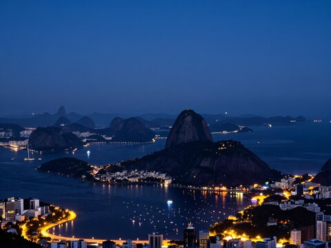 Blue Hour Night View of Sugarloaf Mountain and Bay
