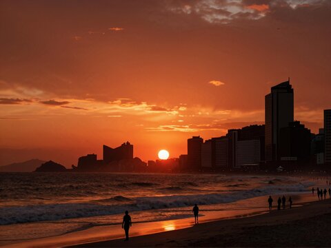 Sunset Silhouettes on Copacabana Beach