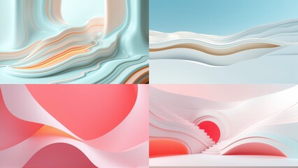 Fototapeta premium Abstract fluid shapes, soft colors, smooth surfaces. Minimalist design, modern aesthetic, digital rendering, artistic composition.