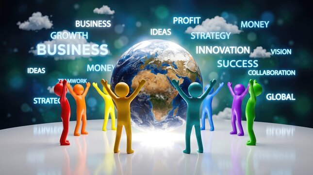 Diverse business people around globe with success strategy and innovation concepts