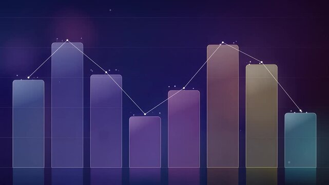 Dynamic financial growth bar chart with glowing data points and futuristic design, cinematic motion graphics in deep space backdrop, seamless loop, symbolizing business success, economic progress