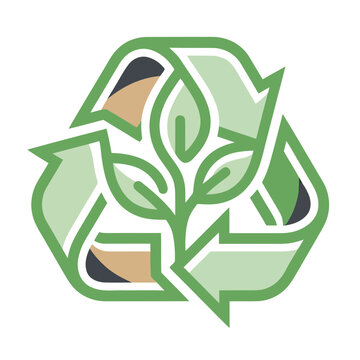 Recycle symbol with green plant and leaves