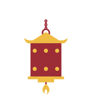 Red and yellow traditional lantern with flame
