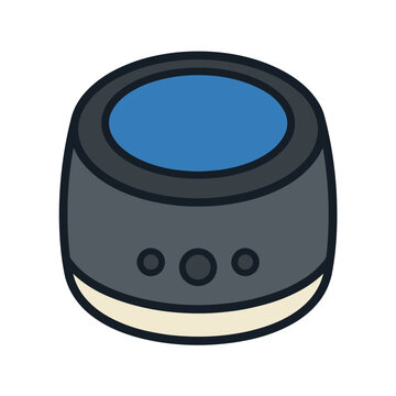 Round speaker with blue top and three buttons
