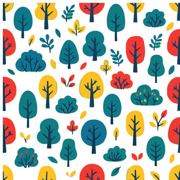 Seamless pattern of stylized trees and bushes