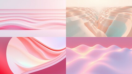Fototapeta premium Abstract pastel waves, flowing forms, geometric patterns. Soft colors create calming visual experience. Minimalist design.