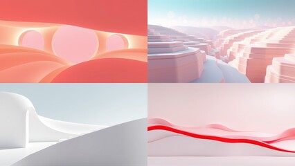 Fototapeta premium Abstract landscapes, soft colors, minimalist style. Smooth shapes, gentle curves, serene composition. Digital art, pastel tones, modern design.