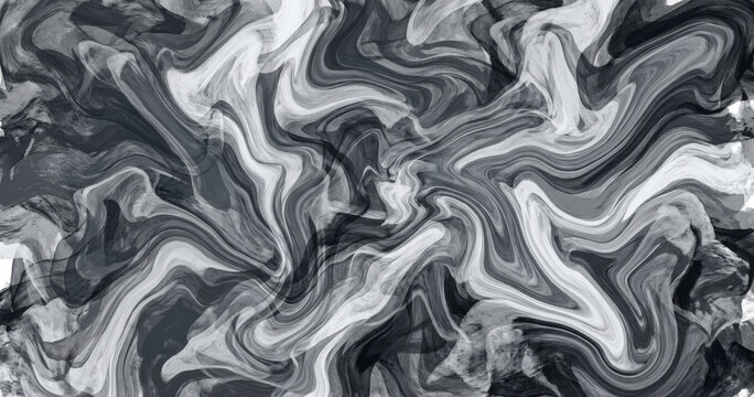 Abstract background, with swirling liquid, patterns in shades, of black, white, and gray, fluid, marble texture effect