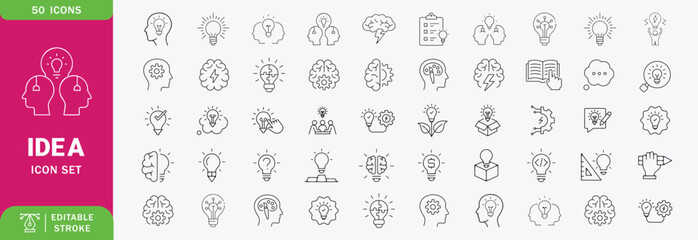 Fototapeta premium Idea line icon set. with creativity, brainstorming, strategy, leadership and business development concepts. Editable stroke