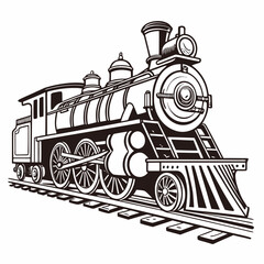 Classic steam train line art graphic with locomotive railroad transportation transport © md