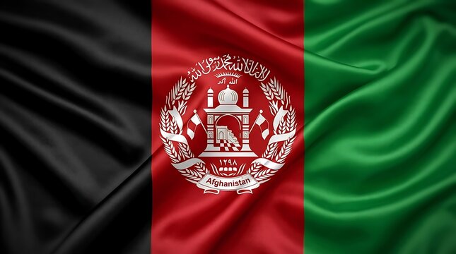 Wavy national flag of afghanistan with detailed emblem