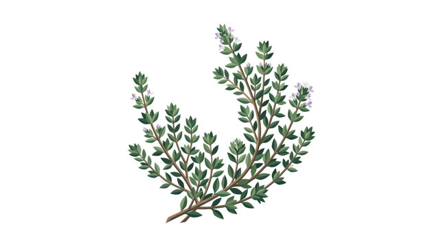 Thyme Herb Sprig with Small White Flowers Isolated on White Background