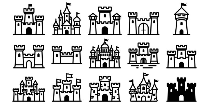Collection of Black and White Castle Icons 1.