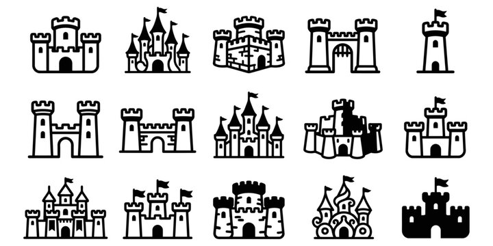 Collection of Black and White Castle Icons 3.