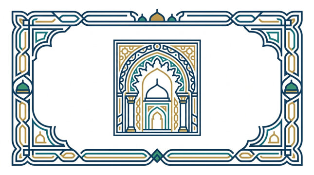 Ornate Islamic Geometric Border Frame Design.