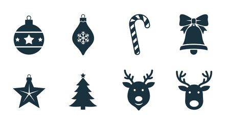 Christmas icons set with ornaments with including ornaments tree tree reindeer candy candy cane decorations celebration snowflake symbols with holiday © Priyanka
