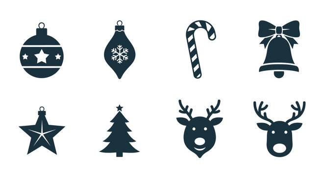 Christmas icons set with ornaments with including ornaments tree tree reindeer candy candy cane decorations celebration snowflake symbols with holiday