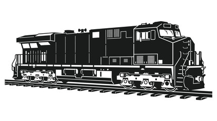 Black and white illustration of a locomotive train on railroad tracks. © inayah