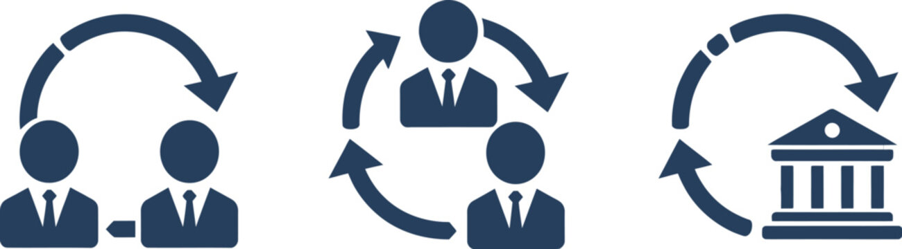 B2B B2C B2G Icon in line, filled, outline, and solid styles representing business connections, partnerships, customer relations, and government collaboration concepts.