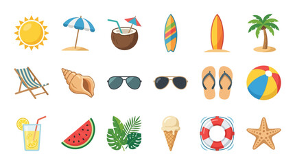 Flat design summer and beach icon set for vacation and holiday themes. © Queen