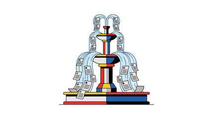 Obraz premium Information Fountain Illustration: Data Flowing Like Water from a Fountain