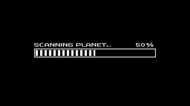 Retro Pixel Scanning Planet Progress Bar Animation From 0 Percent To 100 Percent With 2 Percent Indicator On Black Background Sci Fi Game Interface
