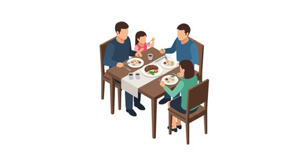 Fototapeta premium Family eating dinner together at a wooden table