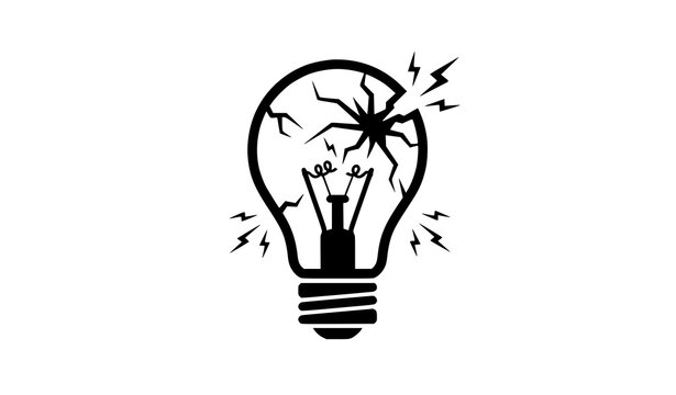 Failed Idea Broken Bulb Black Silhouette Icon Vector Graphic
