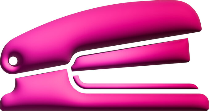 Vibrant pink stapler on white background, modern office stationery tool, bright magenta plastic stapling machine for school and business paperwork