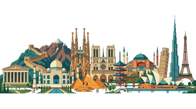 Famous landmarks around world cities.