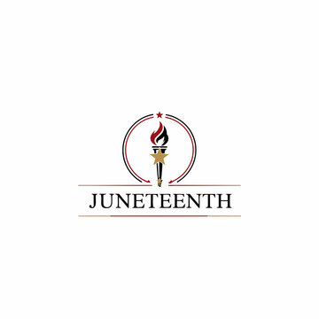 Minimalist juneteenth celebration logo with torch and star emblems on a clean white background for commemorative social media graphics