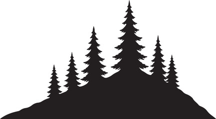 Obraz premium Pine Trees on Hill Silhouette Vector Illustration