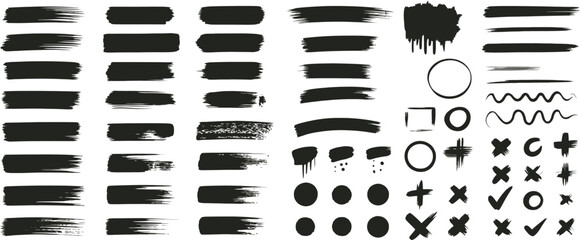 Brush Stroke Text Box in black featuring grunge paint roller lines, rough underline banners, distressed callout labels, and ink smear stripes for graphic design. © GAjam