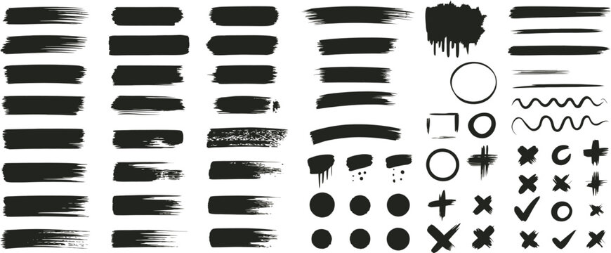 Brush Stroke Text Box in black featuring grunge paint roller lines, rough underline banners, distressed callout labels, and ink smear stripes for graphic design.