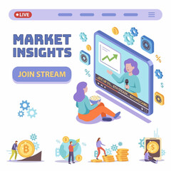Fototapeta premium Market Insights Live Stream For Cryptocurrency Trading Business Finance Investment Technology Web Banner Graphic Design Concept