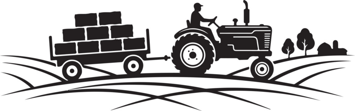 Tractor, farm tractor, agricultural tractor, silhouette, black and white, vector illustration, farming, agriculture, tractor icon