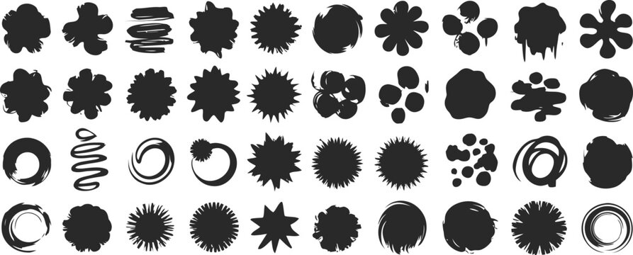 Animal Fur Pattern in bold black featuring swirling brush marks, textured crayon blobs, and abstract skin silhouettes for textile prints and decorative designs.