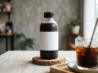 Obraz premium Cold brew coffee beverage in bottle and glass