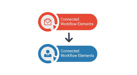 Fototapeta premium Business workflow elements icons with briefcase and employee illustrations.