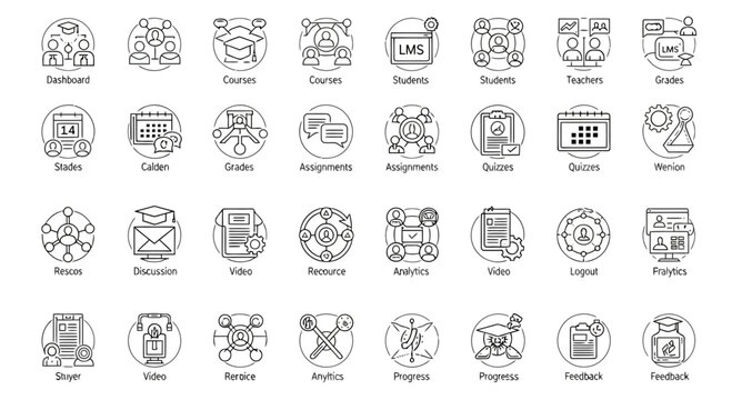Educational management and lms platform icons for academic software.