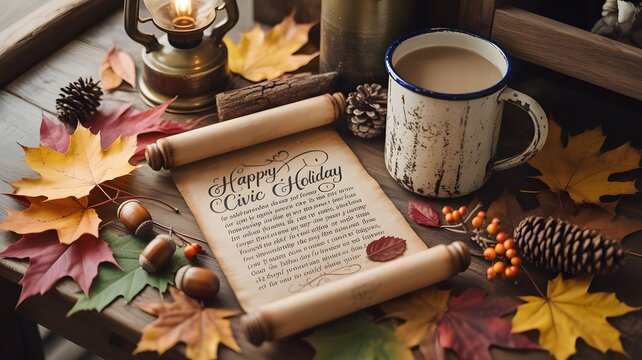 Civic holiday decor with autumn leaves and vintage items